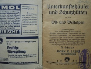 Hütten und Unterkunfts-Verzeichnis der Ost-und Westalpen 1929