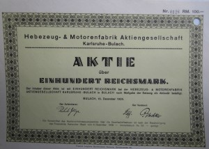 Hebezeug und Motorenfabrik Aktie 100 Reichsmark 1926