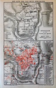 Jerusalem Karte Plan map  1894 Brockhaus Konversations Lexikon 14. Auflage Leipzig