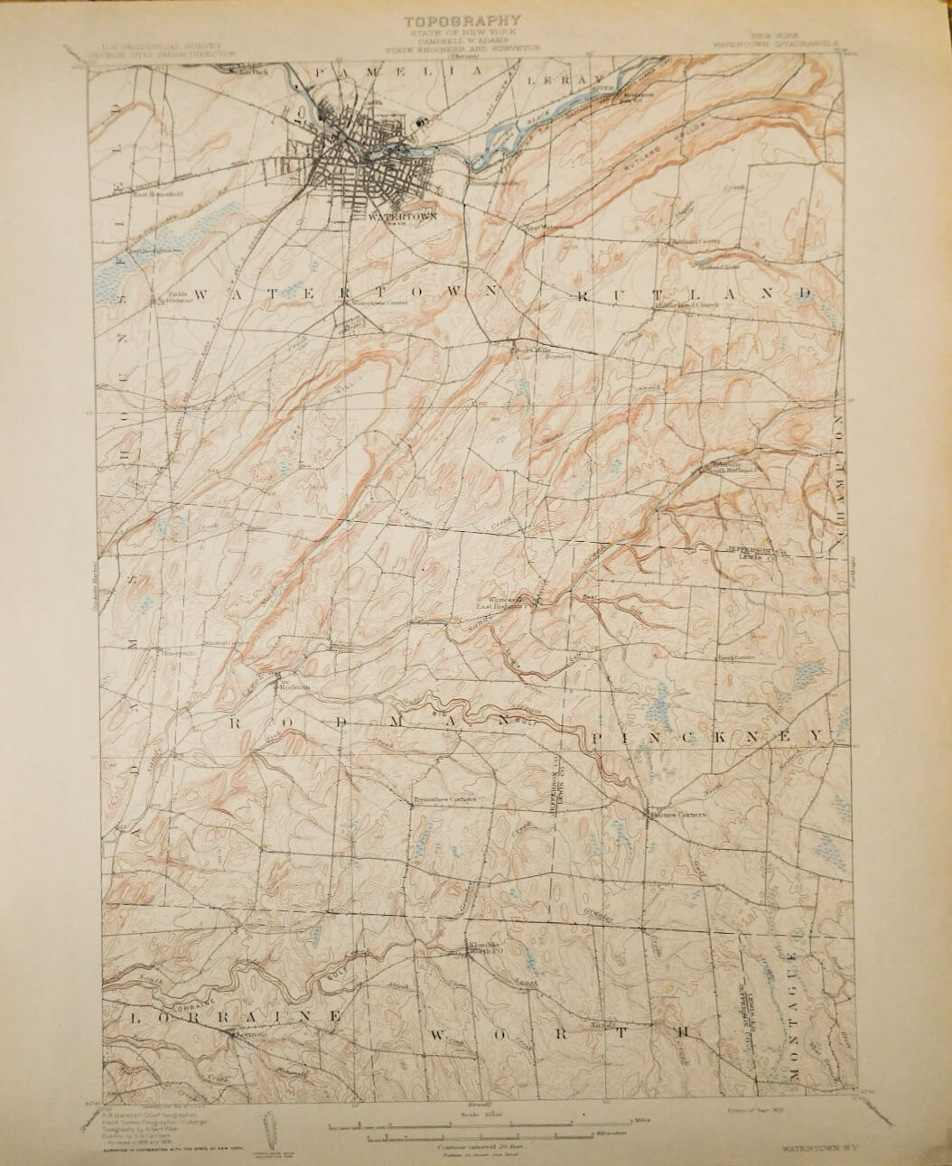 Watertown New York USA topographical map 1909