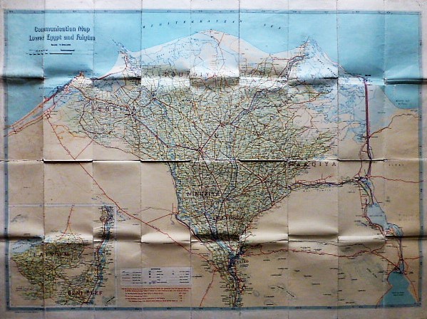 Communication map Lower Egypt and Faiyum Suez Canal 1950