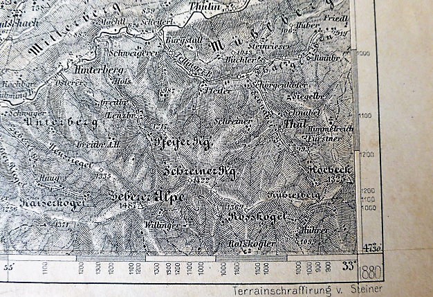 Topographische Karte Zone 15 col. XII. Eisenerz, Wildalpe und Aflenz Hochschwab 1880