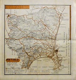 Antibes Les Fleurs Et Ses Environs France carte Frankreich Landkarte old map 1924