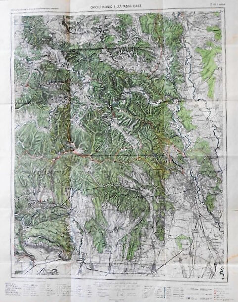 Kosice Kaschau Slovakei Umgebung Landkarte 1937 Slovakia old map