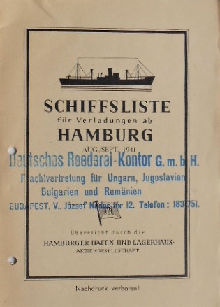 Schiffliste für Verladungen ab Hamburg 1941