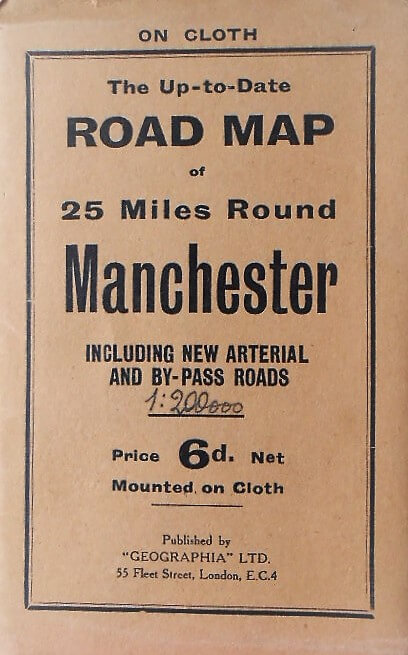 Road map of 25 miles round Manchester England