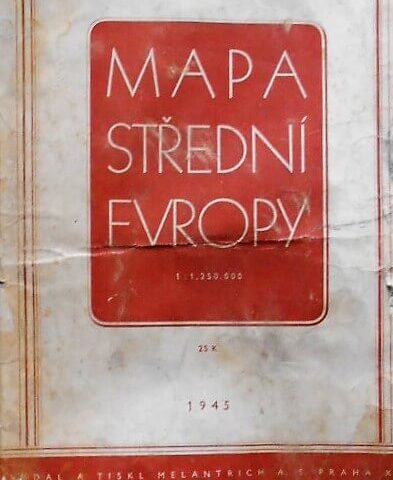 Mapa Stredni Evropy Praha 1945 Europe old map Prag