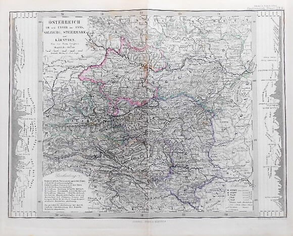 Österreich Ob und unter der Enns, Salzburg, Steiermark und Kärnten Landkarte 1865