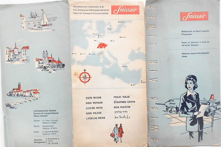 Swissair Swiss Air Lines Cartes de Routes route map 1940-s