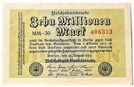 Zehn Millionen Reichsmark 1923 Reichsbanknote