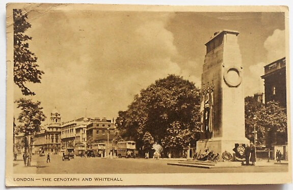 London Cenotaph and Whitehall old postcard 1947