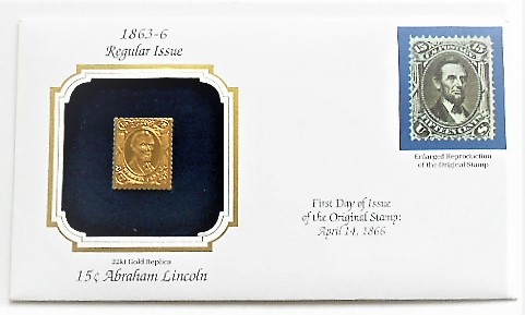 15 Cent Abraham Lincoln stamp 22 kt Gold Replica Briefmarke