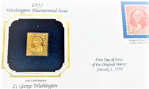 2 cent George Washingtom stamp 22kt Gold Replica