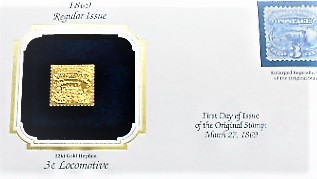 3 c Locomotive stamp 22 kt Gold Replica