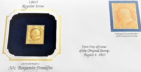 30 C Benjamin Franklin stamp 22 kt Gold Replica