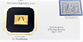 5 c Pocahontas stamp 22kt Gold Replica