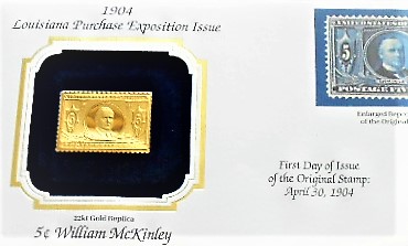 5 c William McKinley stamp 22 kt Gold Replica