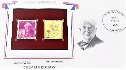 Thomas Edison stamp 22kt gold replica