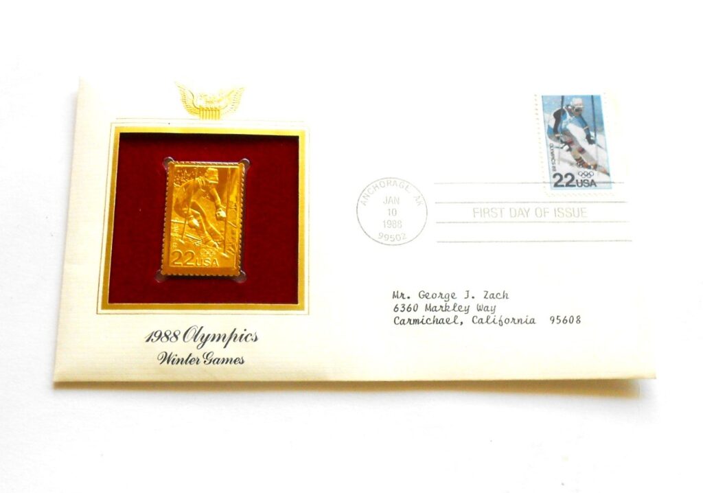 1988 Olympics Winter Games USA gold stamp