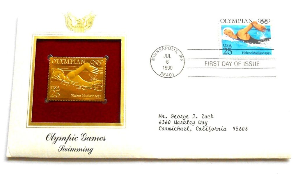 Olympic Games Swimming gold stamp USA