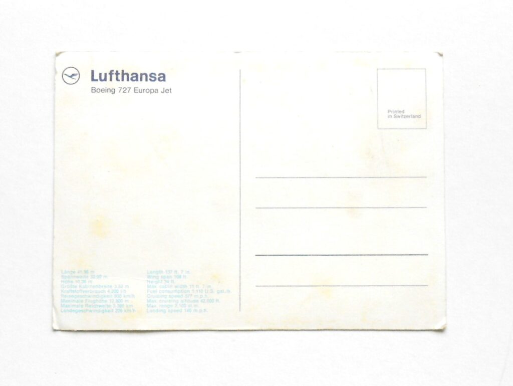 Lufthansa Boeing 727 Europa Jet Postkarte postcard