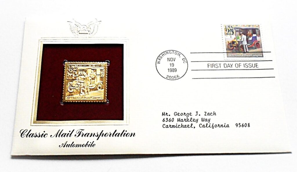 Classic mail transportation Automobile USA gold stamp