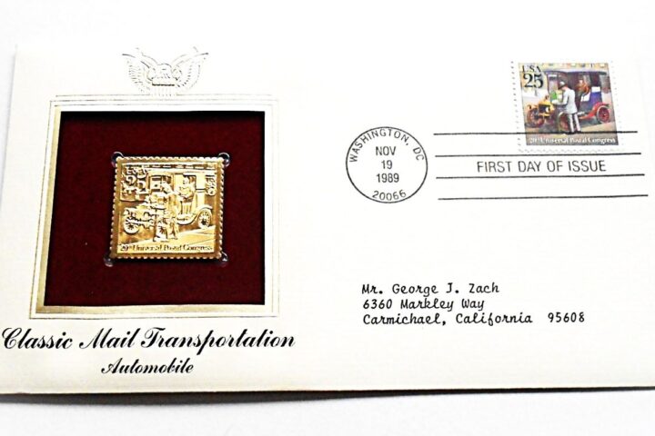 Classic mail transportation Automobile USA gold stamp