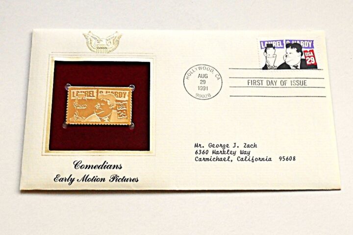 Laurel & Hardy comedians USA gold stamp