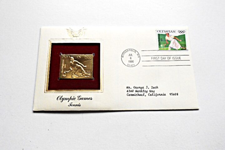 Olympic games tennis USA gold stamp