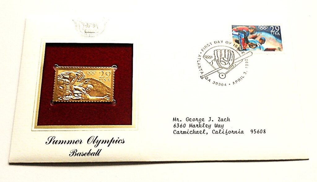 Summer Olympics Baseball USA gold stamp