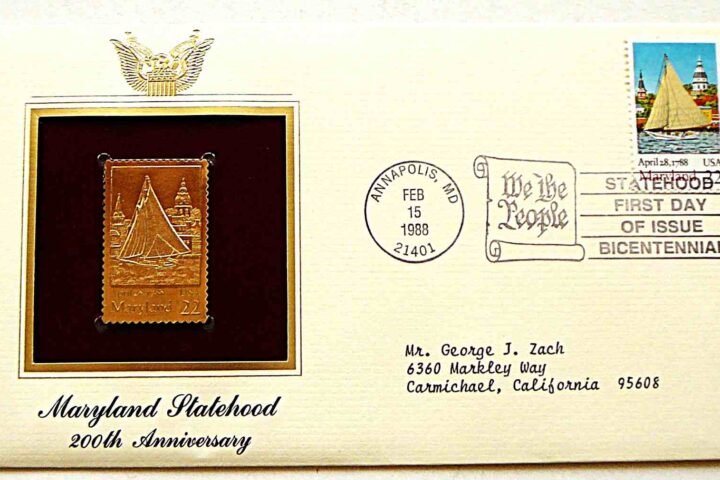 Maryland Statehood 200 th Anniversary USA gold stamp