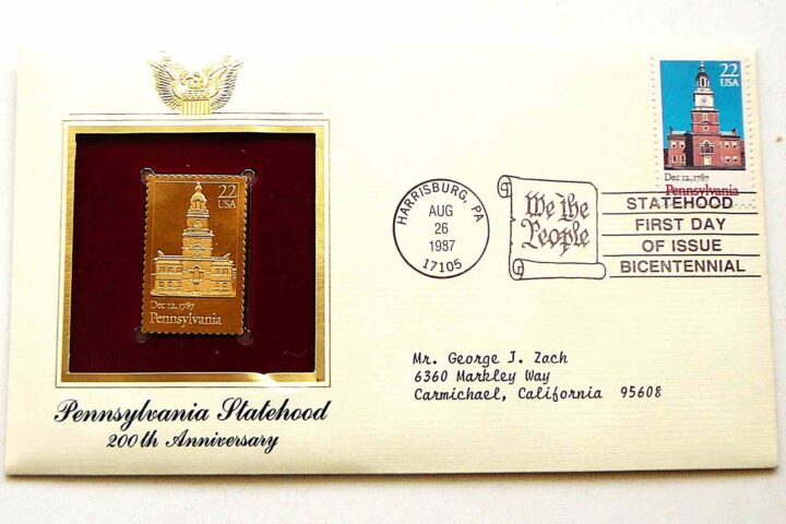 Pennsylvania Statehood 200 th Anniversary gold stamp USA