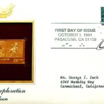 Space Exploration Moon USA gold stamp