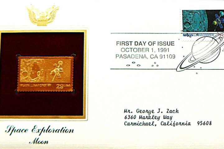 Space Exploration Moon USA gold stamp