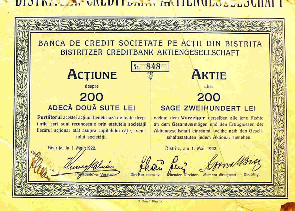 Banca Bistrita Bistritz Rumanien Aktie 200 Lei 1922