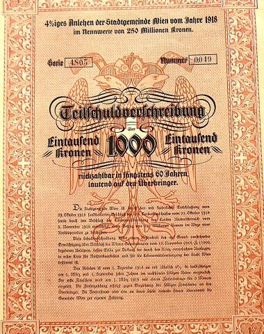 Teilschuldverschreibung Wien 1918 1000 Kronen