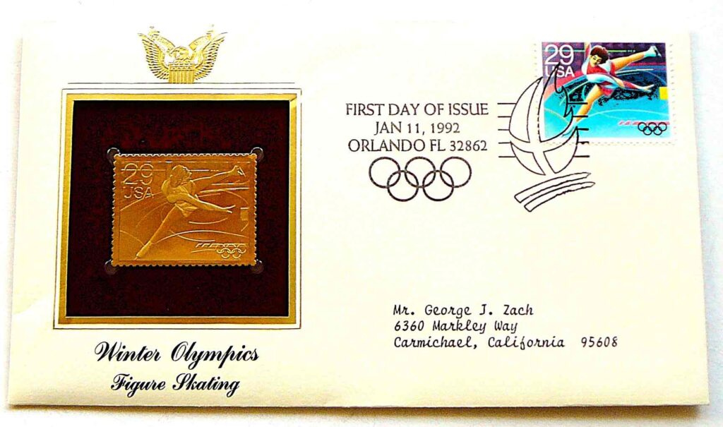 Winter Olympics Figure Staking USA gold stamp