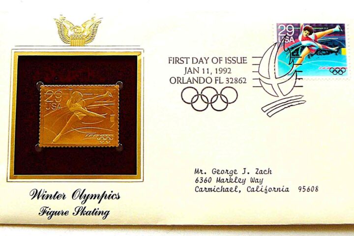 Winter Olympics Figure Staking USA gold stamp