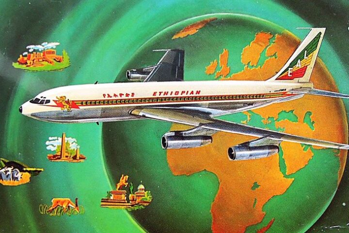Ethiopian Airlines Boing 720 postcard