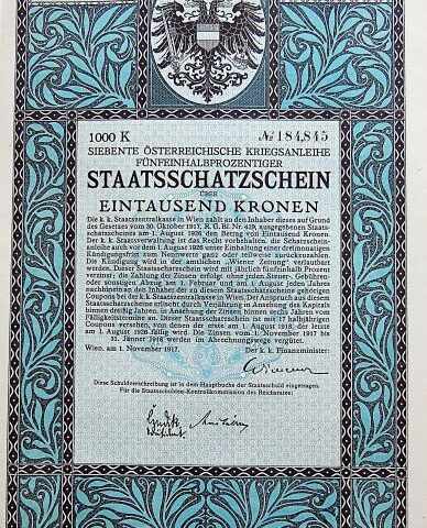 Staatsschatzschein 1000 Kronen 1917 Wien