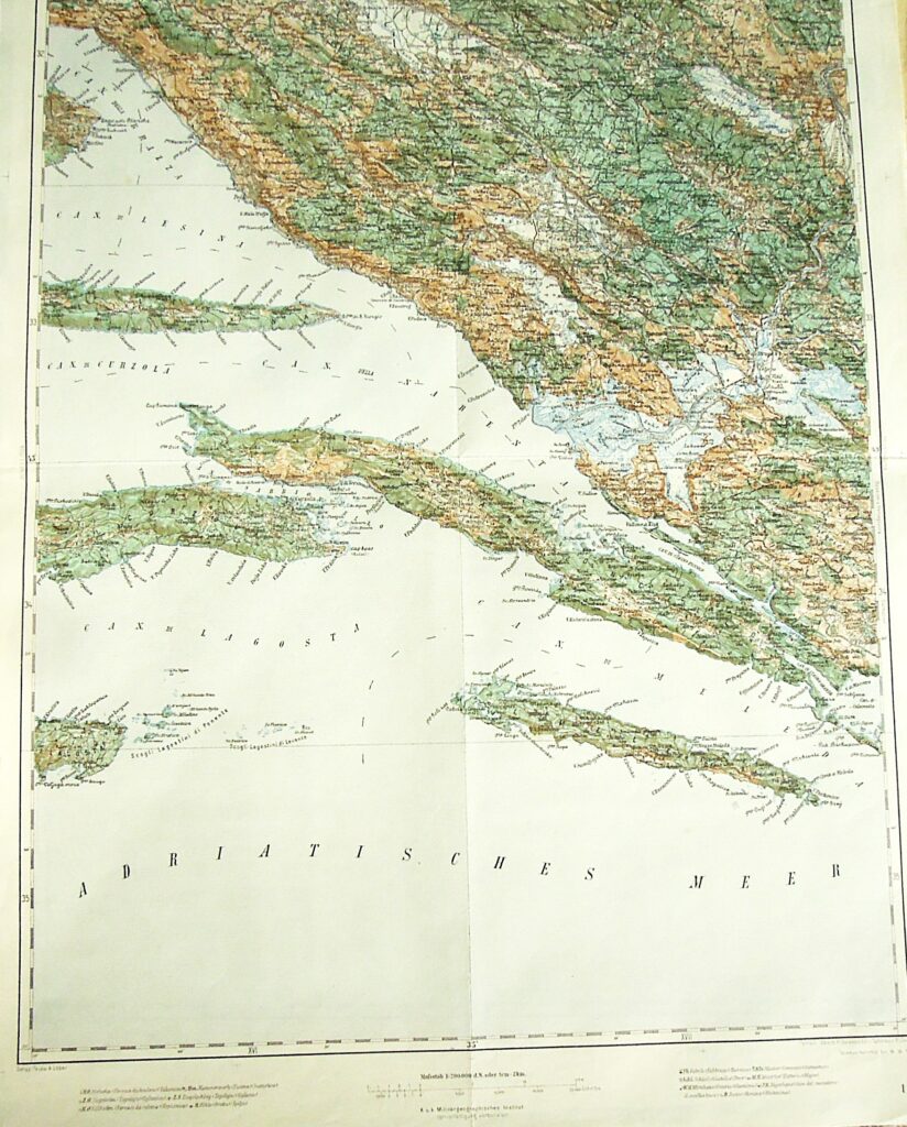 Mostar Hvar Korcula Mljet Adria old map 1915
