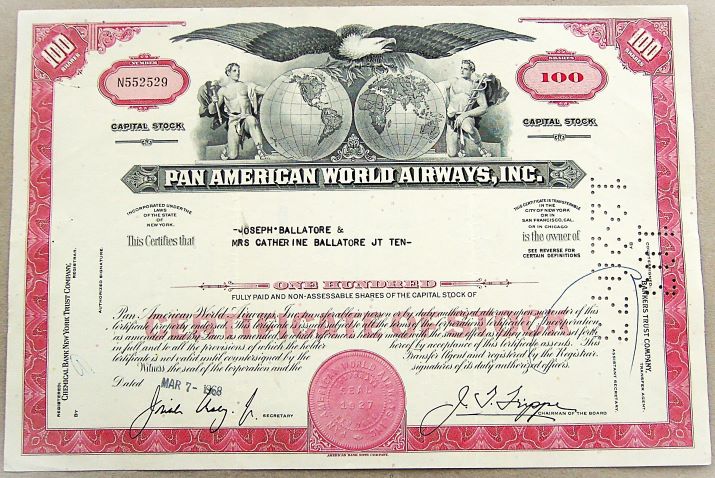 Pan Am Capital stock 1968 share USA