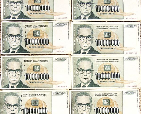 10 million Deset miliona dinar 1993 Belgrad Jugoslavia 8 pcs Lot banknote paper money
