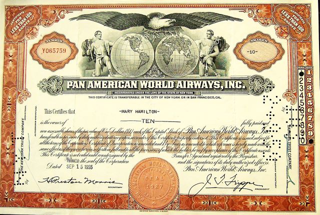 10 shares Pan Am Pan American World Airways 1955 USA
