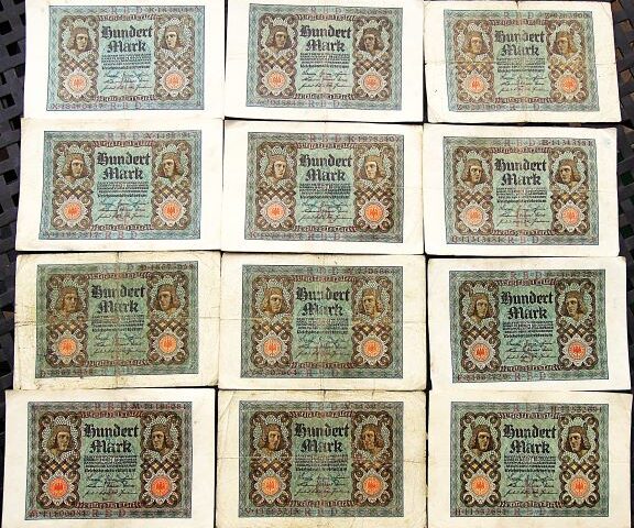 100 Hundert Mark 1920 12 pc Lot banknote paper money