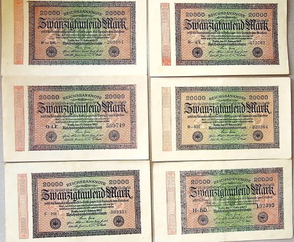 20000 Zwanzigtausend Mark Reichsbanknote Berlin 1923 6 pcs Lot banknote paper money