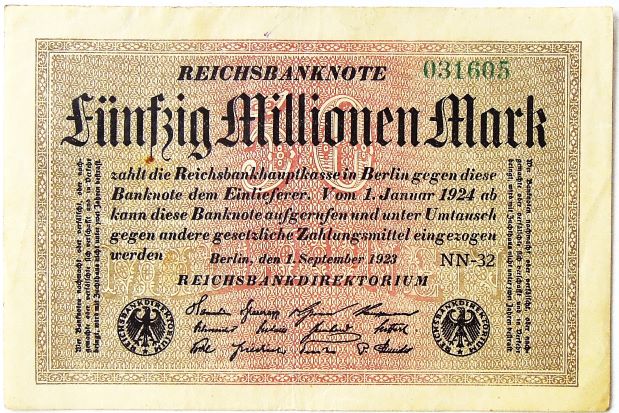 50 Fünfzig Millionen Mark Reichsbanknote 1923 Berlin