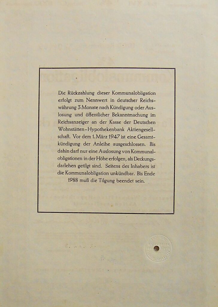 Kommunalobligation 1000 Reichsmark Berlin 1942 