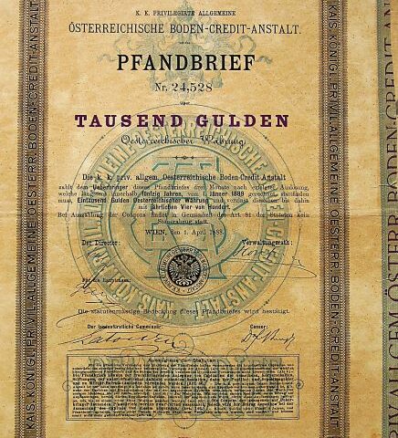 Österreichische Boden Credit Anstalt Pfandbrief 1000 Kronen Wien 1888