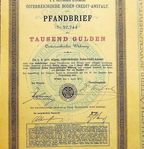 Österreichische Boden Credit Anstalt Pfandbrief 1000 Kronen Wien 1893